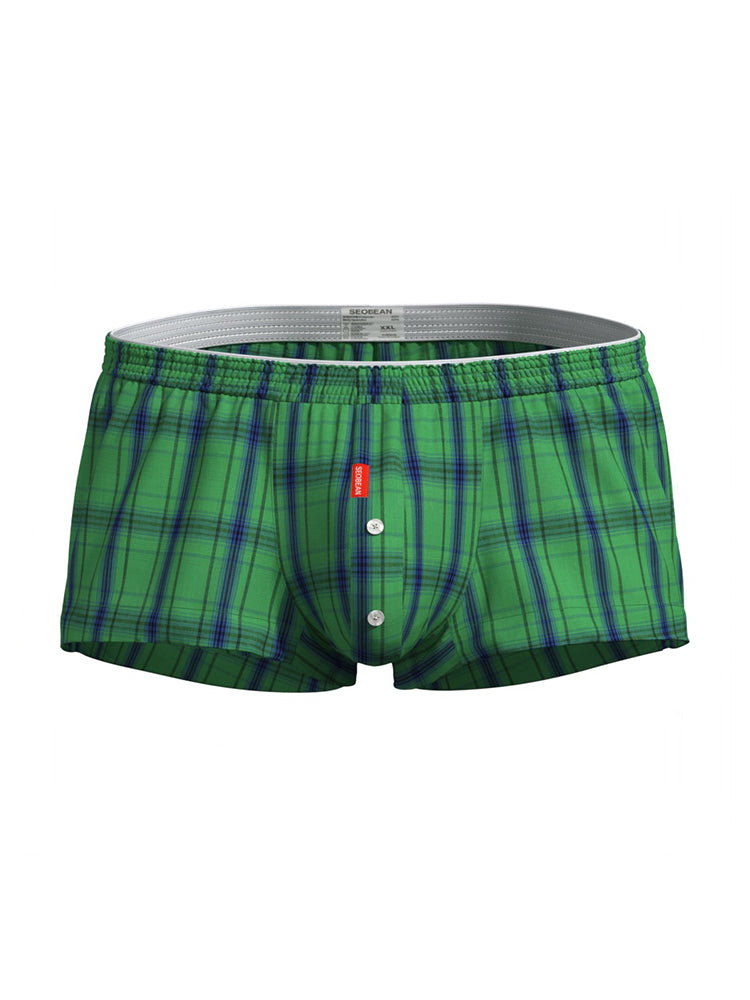 2 Pack Men's Cotton Plaid Boxers with 3D U-Pouch and Button Fly | dmunderwear detail image 1