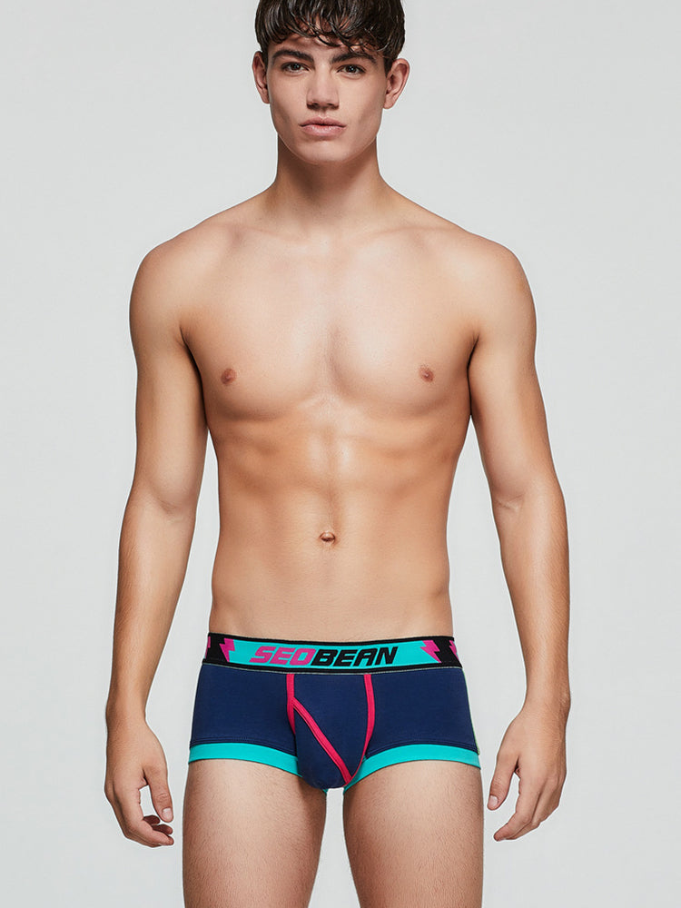 2 Pack Men's Cotton Sport Trunks with U-Pouch & Color-Block Design | dmunderwear detail image 1