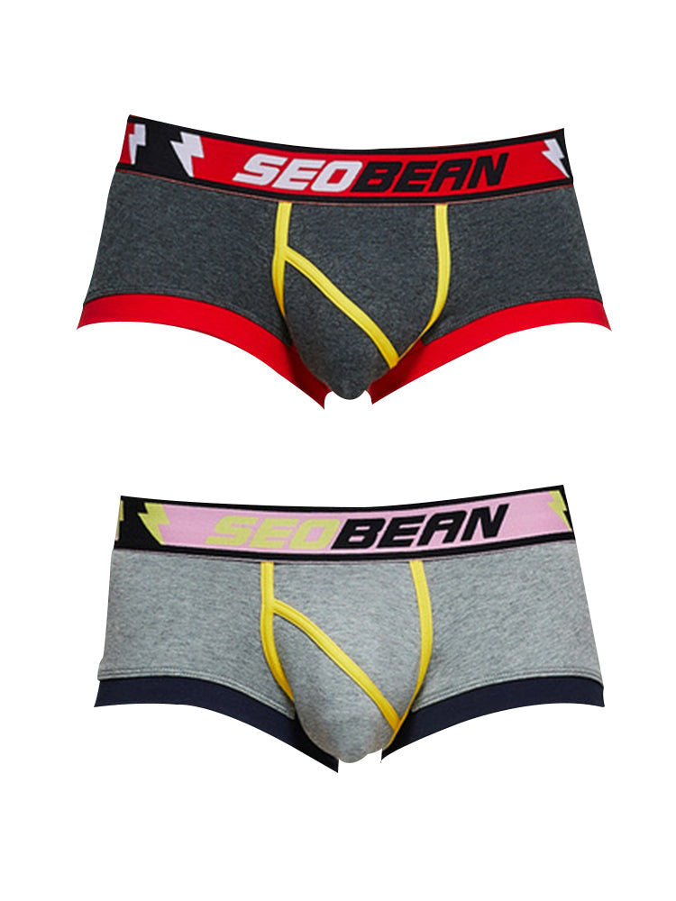2 Pack Men's Cotton Sport Trunks with U-Pouch & Color-Block Design | dmunderwear detail image 12