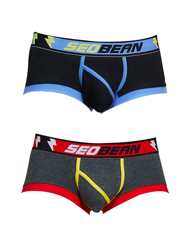2 Pack Men's Cotton Sport Trunks with U-Pouch & Color-Block Design | dmunderwear detail image 17