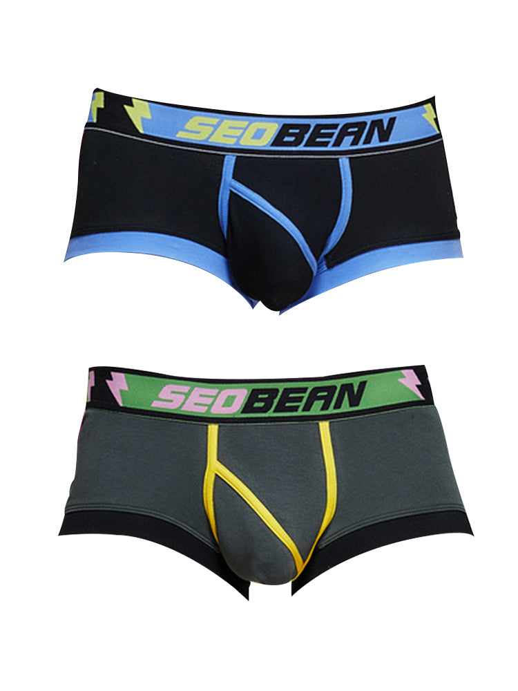 2 Pack Men's Cotton Sport Trunks with U-Pouch & Color-Block Design | dmunderwear variant image