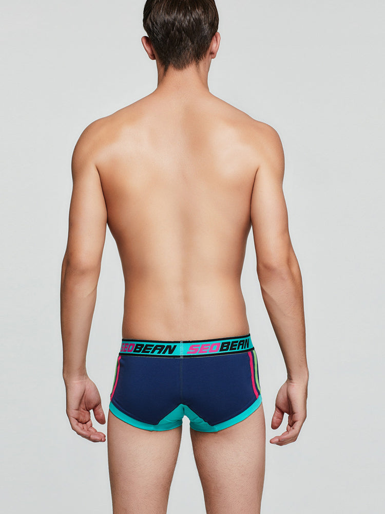 2 Pack Men's Cotton Sport Trunks with U-Pouch & Color-Block Design | dmunderwear detail image 3