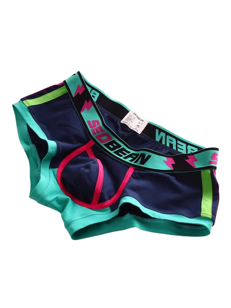 2 Pack Men's Cotton Sport Trunks with U-Pouch & Color-Block Design | dmunderwear detail image 6