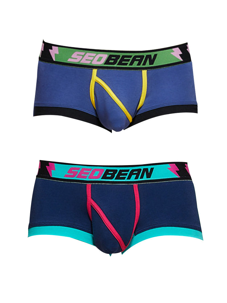 2 Pack Men's Cotton Sport Trunks with U-Pouch & Color-Block Design | dmunderwear detail image 7