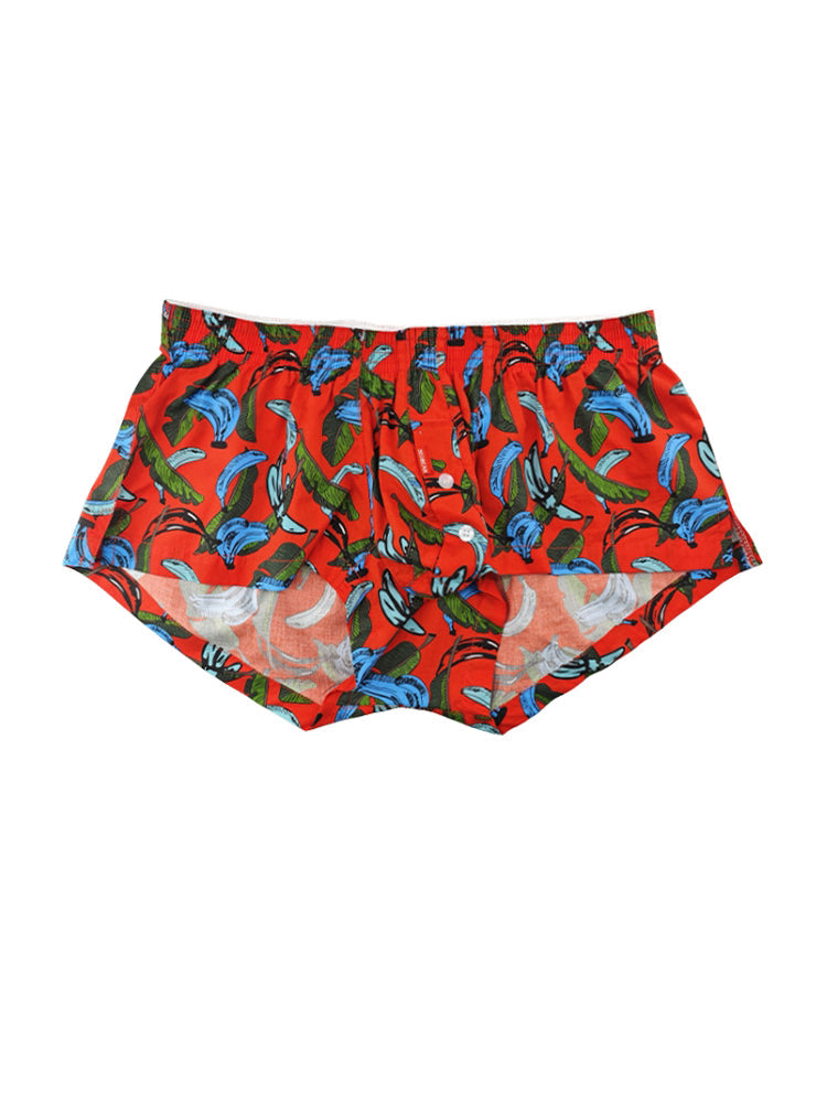 2 Pack Men's Banana Print Cotton Lounge Shorts with Button Fly | dmunderwear detail image 1