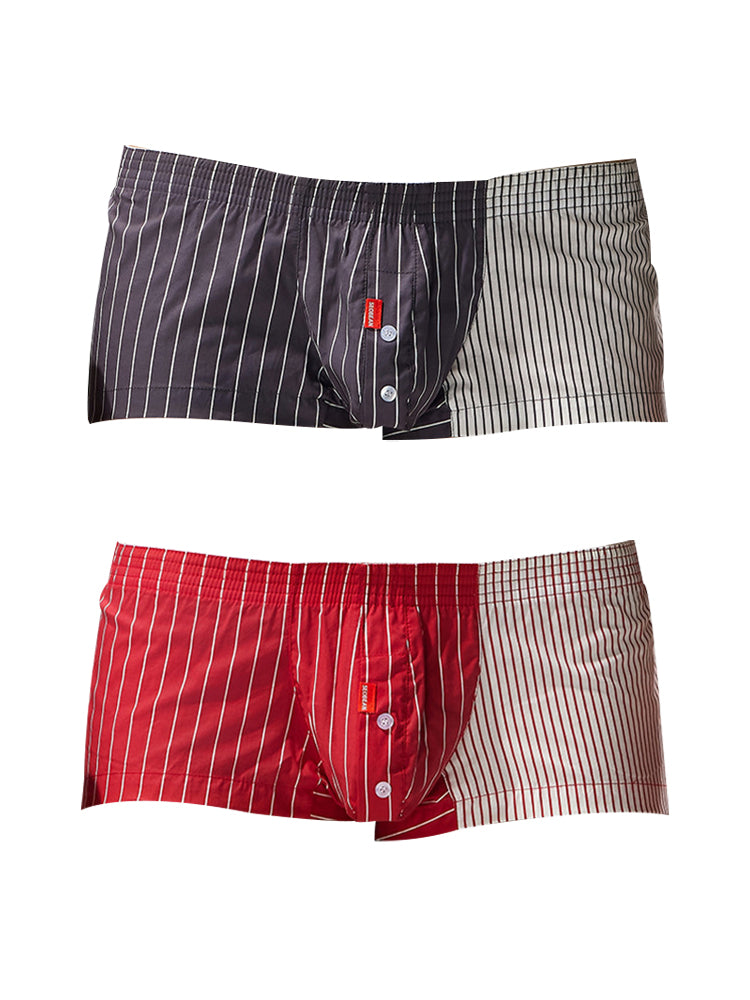 2 Pack Men's Fashionable Cotton Lounge Shorts with Stripe Patchwork | dmunderwear variant image