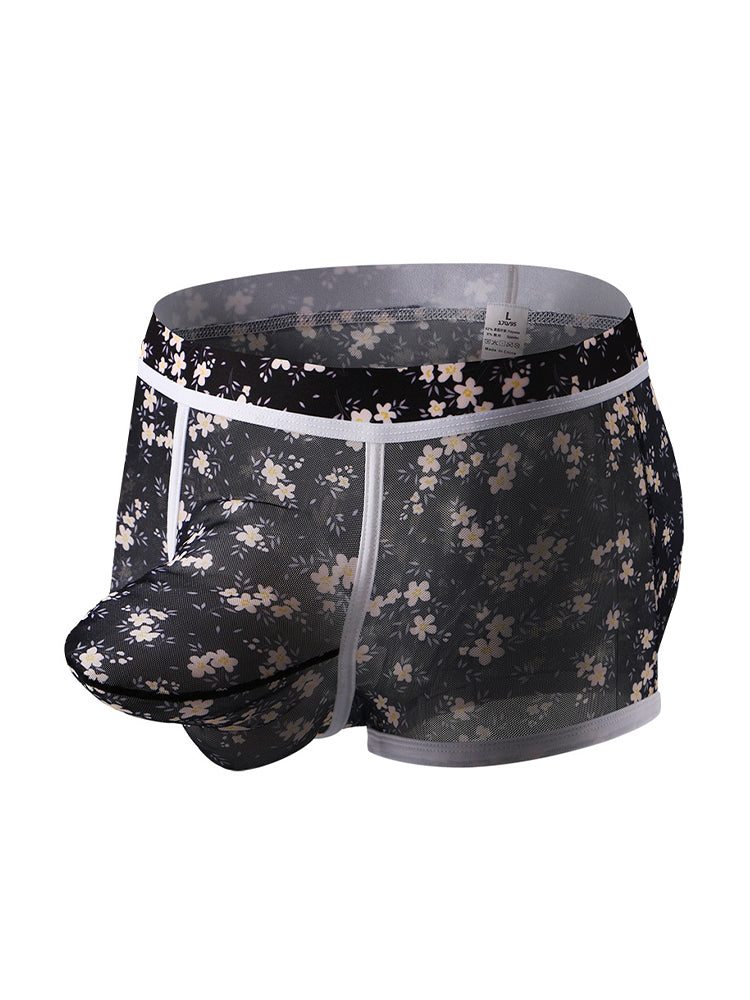 2 Pack Men's Mesh Print Trunks with Prominent Support Pouch | dmunderwear detail image 1