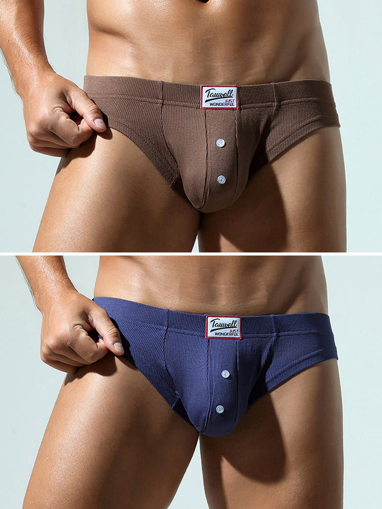 2 Pack Men's Ribbed Briefs with Decorative Button and Contour U-Pouch | dmunderwear variant image