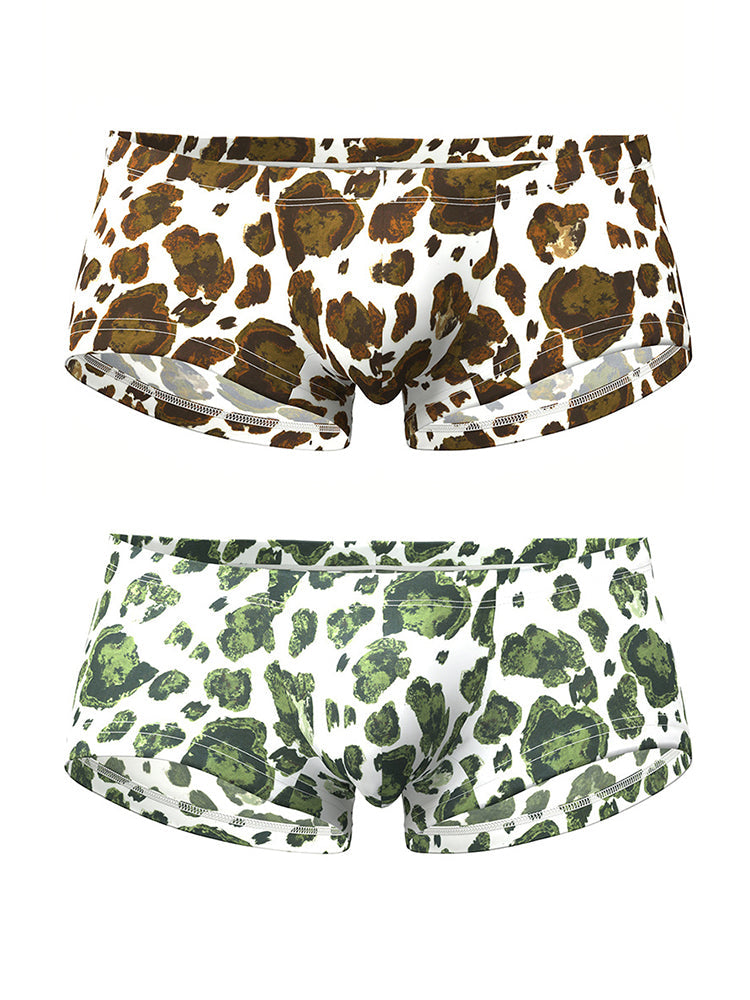 2 Pack Men's Ultra-Soft Leopard Print Enhancing Pouch Sexy Low-Rise Trunks | dmunderwear variant image