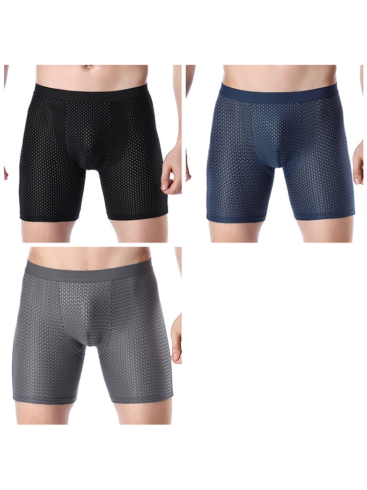 3 Pack Men's Anti-chafing Mesh Long Boxer Briefs | dmunderwear variant image