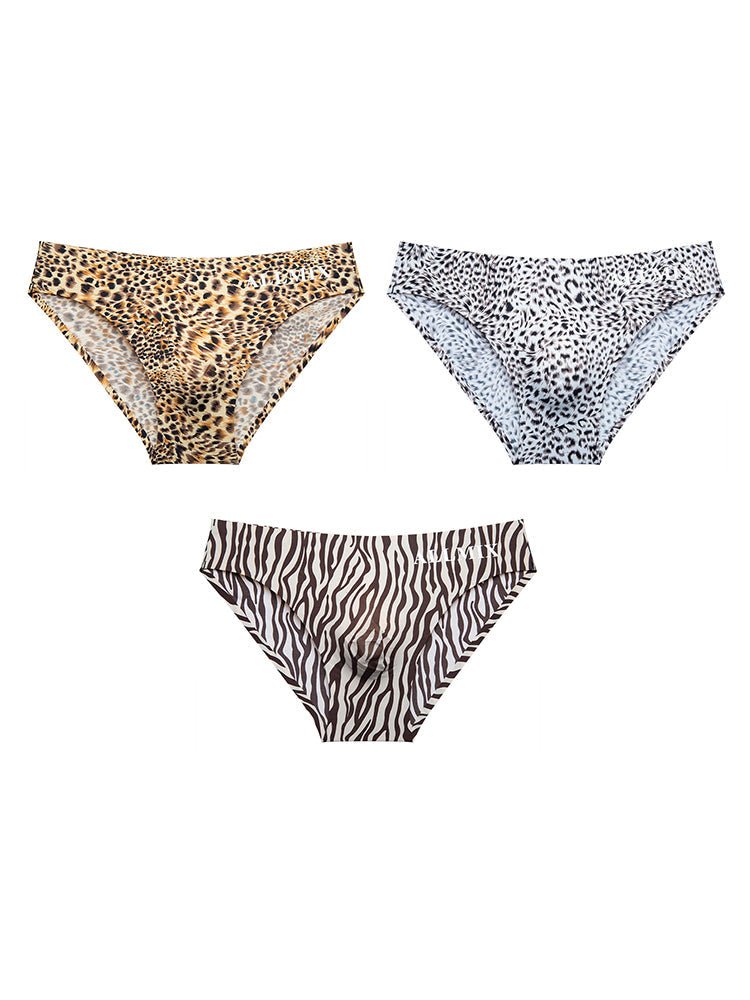 3 Pack ALLMIX Men's 3D Pouch Sexy Leopard Print Ice Silk Briefs | dmunderwear variant image