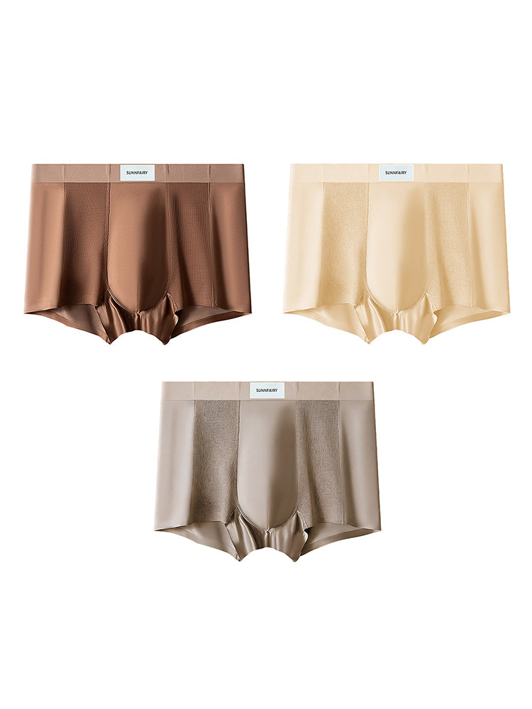 3 Pack Men's Cooling Satin-Mesh Seamless Ice Silk Antibacterial Trunks | dmunderwear variant image