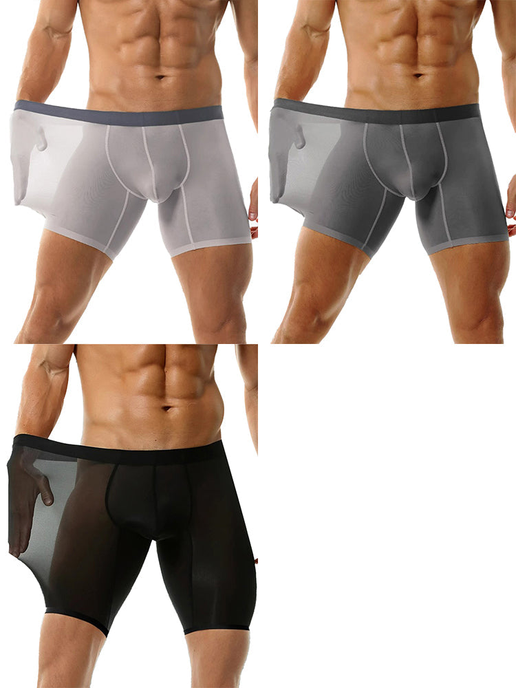 3 Pack Men's Ice Silk Athletic Long Boxer Briefs | dmunderwear variant image