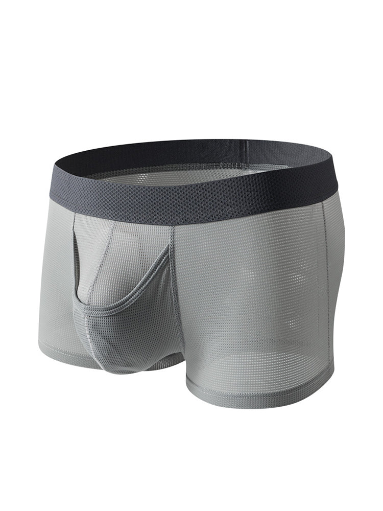 3 Pack Men's Ice Silk Front Split Pouch Breathable Mesh Cooling Comfort Trunks | dmunderwear