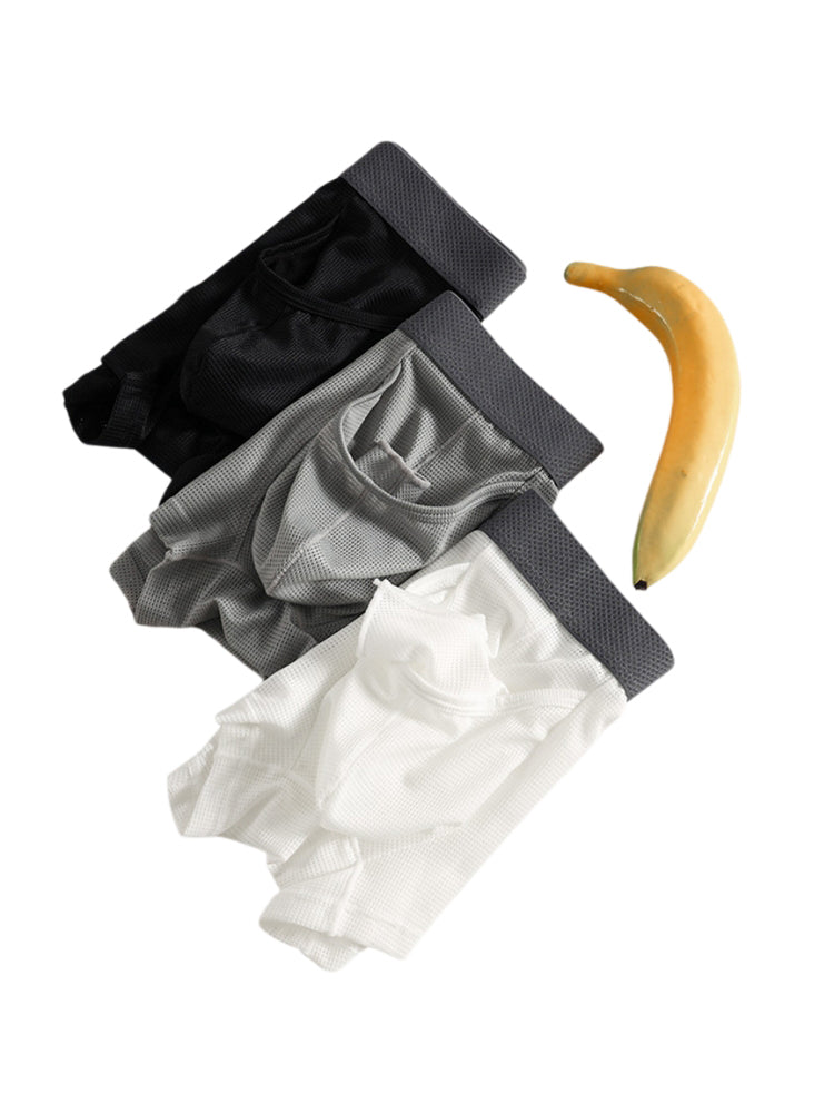 3 Pack Men's Ice Silk Front Split Pouch Breathable Mesh Cooling Comfort Trunks | dmunderwear detail image 10