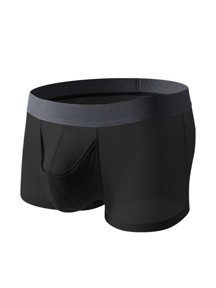 3 Pack Men's Ice Silk Front Split Pouch Breathable Mesh Cooling Comfort Trunks | dmunderwear detail image 11