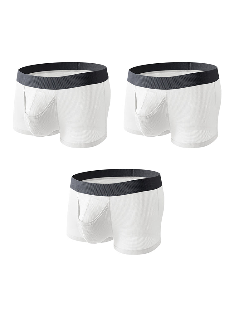 3 Pack Men's Ice Silk Front Split Pouch Breathable Mesh Cooling Comfort Trunks | dmunderwear detail image 12