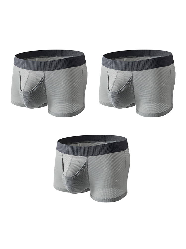 3 Pack Men's Ice Silk Front Split Pouch Breathable Mesh Cooling Comfort Trunks | dmunderwear detail image 14