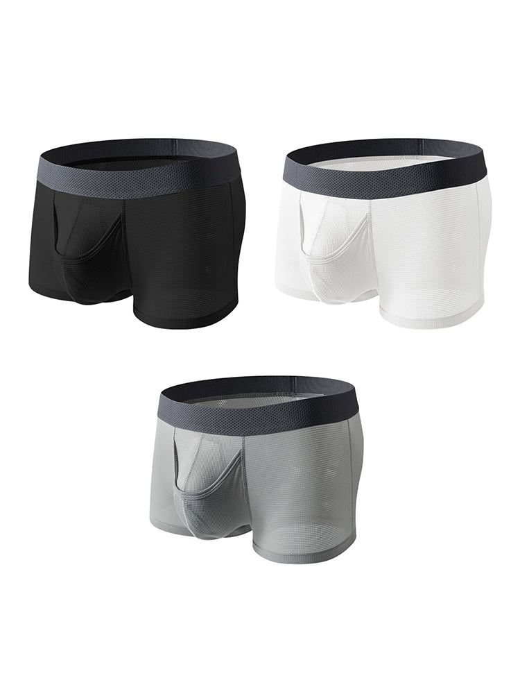 3 Pack Men's Ice Silk Front Split Pouch Breathable Mesh Cooling Comfort Trunks | dmunderwear variant image