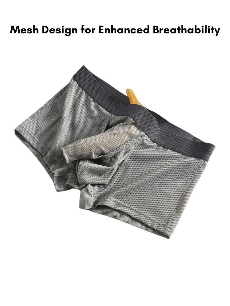 3 Pack Men's Ice Silk Front Split Pouch Breathable Mesh Cooling Comfort Trunks | dmunderwear detail image 4