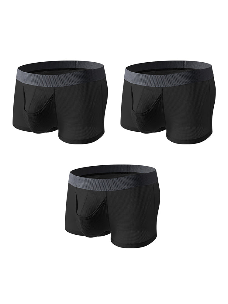 3 Pack Men's Ice Silk Front Split Pouch Breathable Mesh Cooling Comfort Trunks | dmunderwear detail image 7