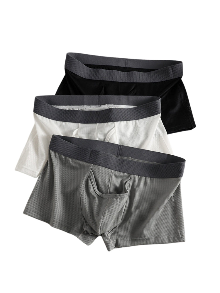 3 Pack Men's Ice Silk Front Split Pouch Breathable Mesh Cooling Comfort Trunks | dmunderwear detail image 9