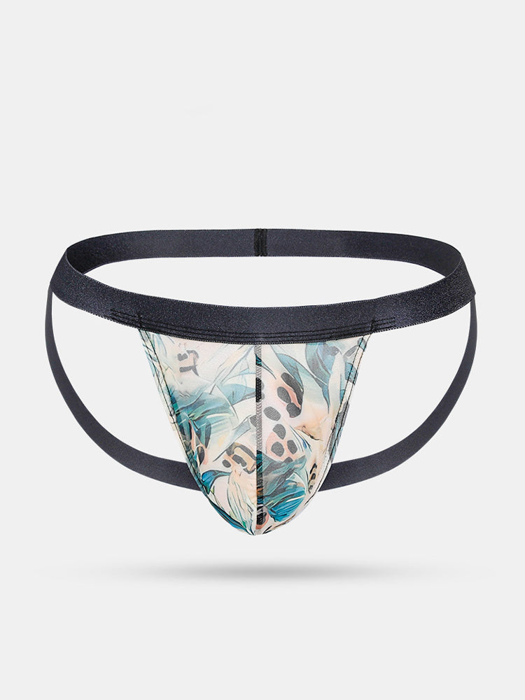 3 Pack Men's Leopard Print Ice Silk Mesh Jockstraps with 3D Pouch Breathable Support | dmunderwear detail image 1