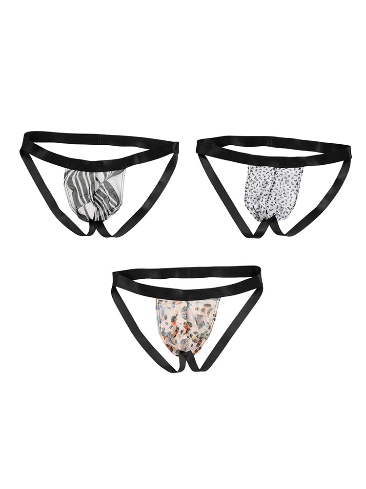 3 Pack Men's Leopard Print Ice Silk Mesh Jockstraps with 3D Pouch Breathable Support | dmunderwear variant image