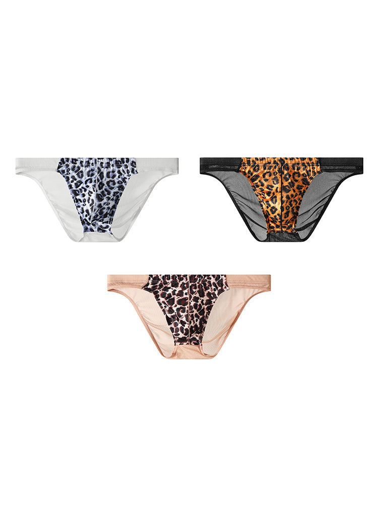 3 Pack Men's Leopard Print Sexy Low-Rise U-Pouch Design Breathable Comfort Bikini | dmunderwear variant image