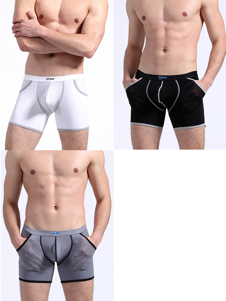 3 Pack Men's Long Leg Boxer Briefs Made of Ultra-Thin Ice Silk with Anti-Wear Elastic | dmunderwear variant image