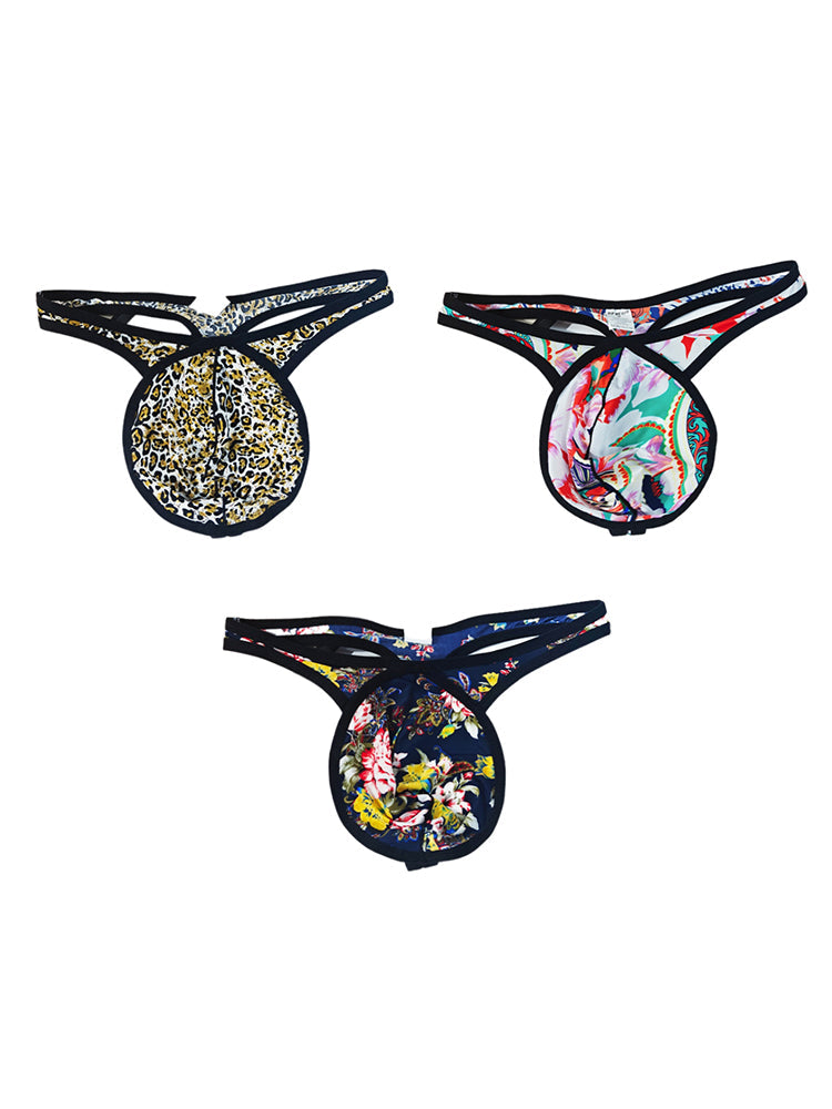 3 Pack Men's Low-Rise Breathable Ice Silk Print Sexy U-Pouch Thongs | dmunderwear variant image