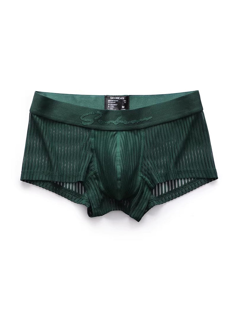 3 Pack Men's Striped Mesh Trunks with Comfort Pouch | dmunderwear detail image 1
