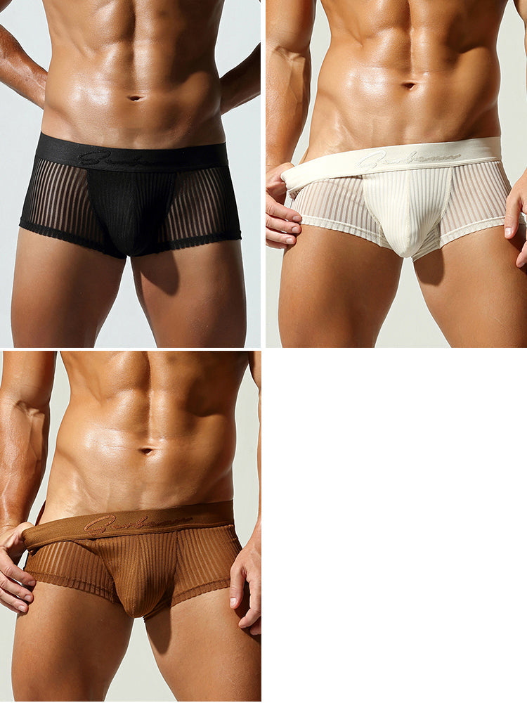 3 Pack Men's Striped Mesh Trunks with Comfort Pouch | dmunderwear detail image 12