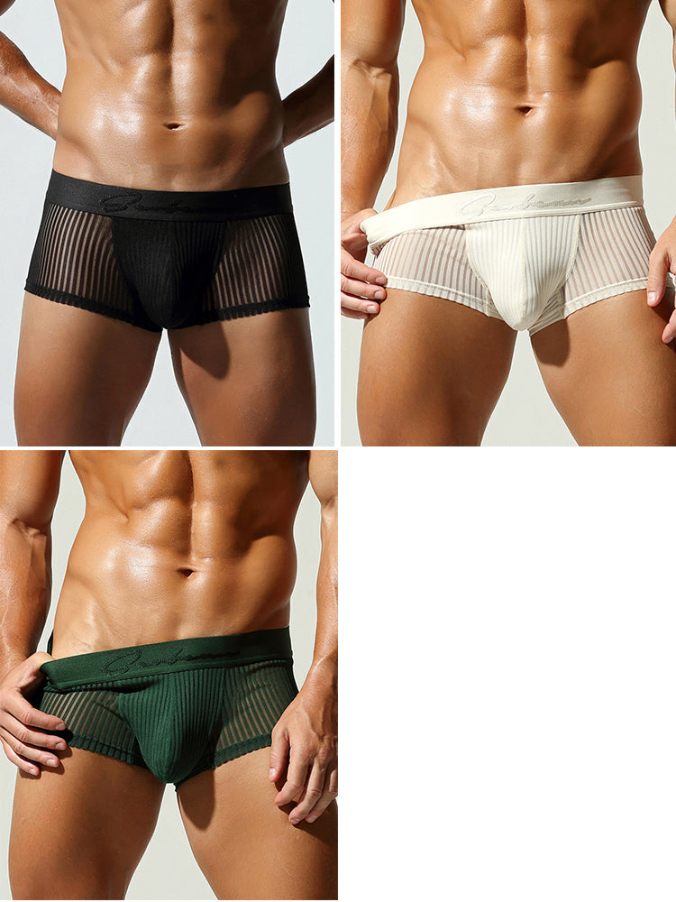 3 Pack Men's Striped Mesh Trunks with Comfort Pouch | dmunderwear variant image