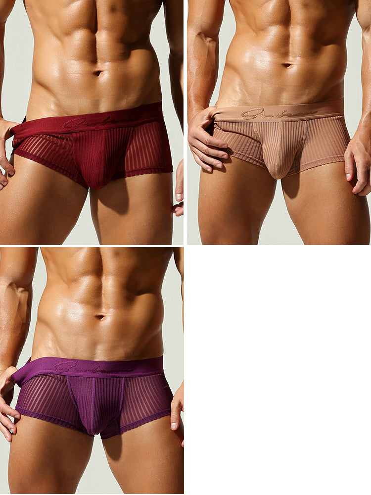3 Pack Men's Striped Mesh Trunks with Comfort Pouch | dmunderwear detail image 7