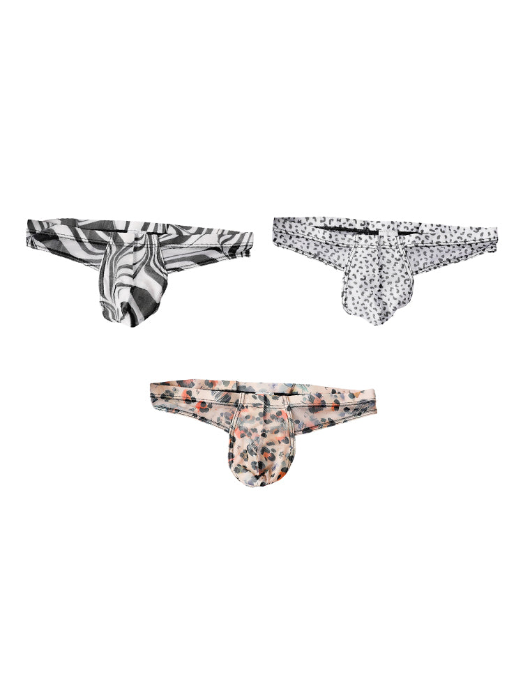 3 Pack Men's Ice-Silk Leopard Mesh Thong with Double-Lined Crotch | dmunderwear variant image