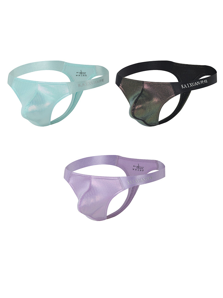 3 Pack Men's Low Waist Transparent Sexy Large Pouch Ice Silk Thong | dmunderwear variant image