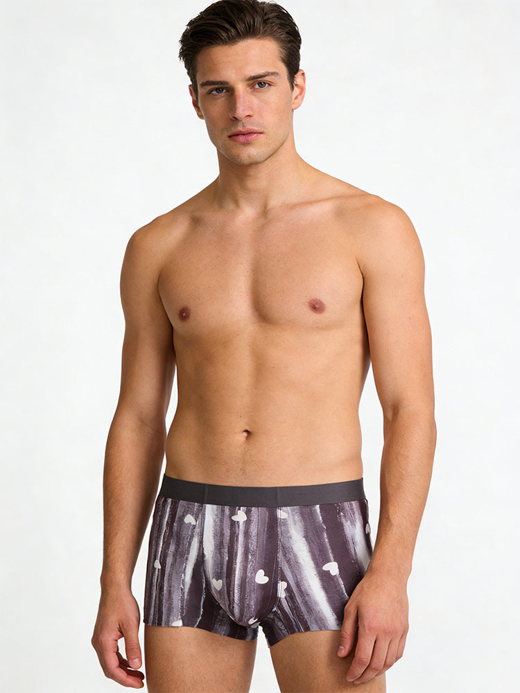 3 Pack Men's Moisture-Wicking Heart Prints Antibacterial Trunks | dmunderwear detail image 1