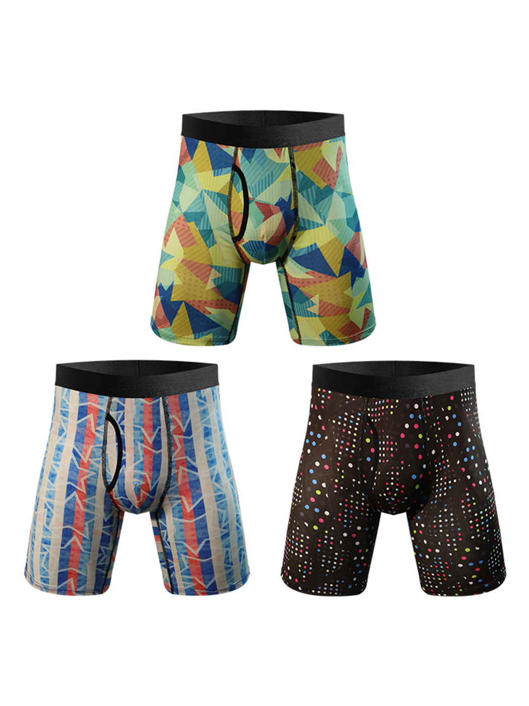 3 Pack Men's Printed Sports Boxer Briefs With Functional Fly | dmunderwear variant image