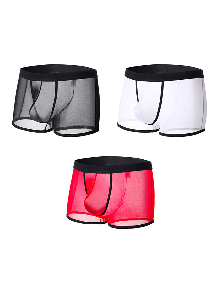 3 Pack Men's Semi-Sheer High-Stretch Skin-Friendly Mesh Breathable Trunks | dmunderwear variant image