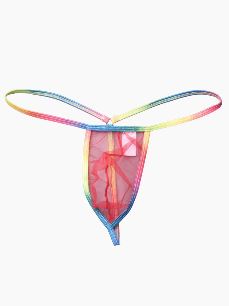 3 Pack Men's Sexy Mesh Strings with Rainbow Waistband | dmunderwear detail image 1