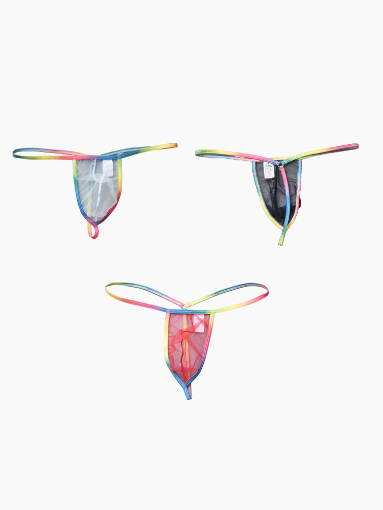 3 Pack Men's Sexy Mesh Strings with Rainbow Waistband | dmunderwear variant image