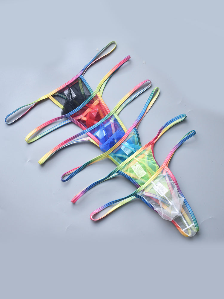 3-pack Men's Sexy Rainbow Transparent Convex Pouch Breathable Thong | dmunderwear detail image 1