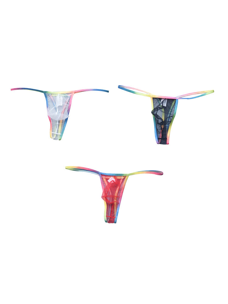 3-pack Men's Sexy Rainbow Transparent Convex Pouch Breathable Thong | dmunderwear variant image