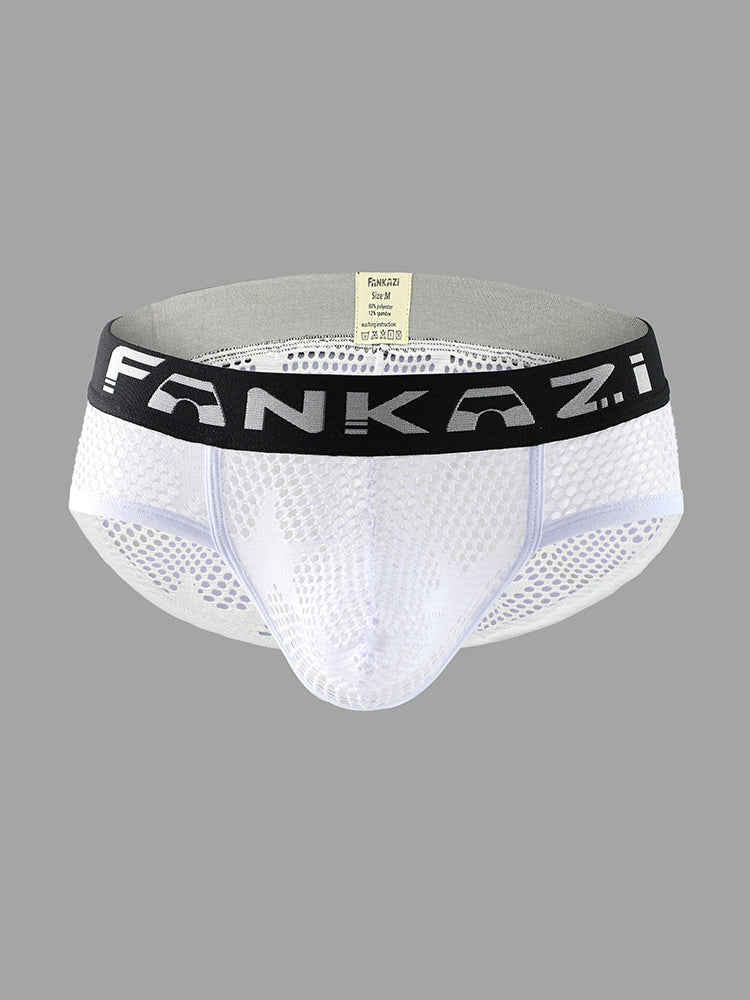 3-pack Men's Sexy Star Mesh Breathable Hollow U-shaped Convex Pouch Briefs | dmunderwear detail image 1
