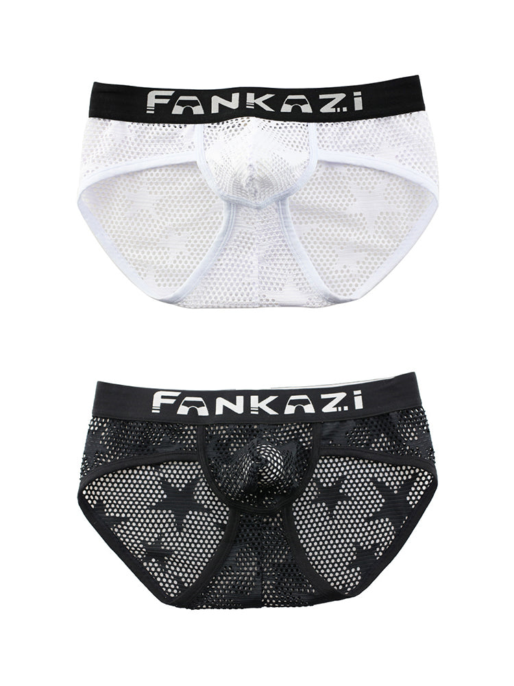 3-pack Men's Sexy Star Mesh Breathable Hollow U-shaped Convex Pouch Briefs | dmunderwear variant image