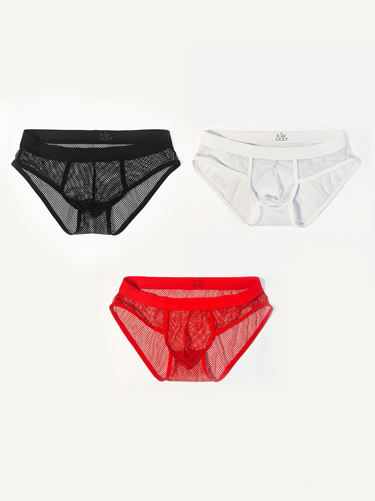 3 Pack Men's Sheer Elegance Mesh Solid Color Low-Rise Stretch Briefs | dmunderwear variant image