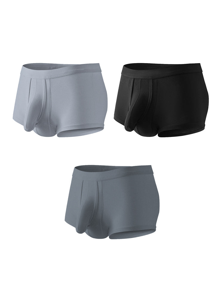 3 Pack Men's Solid Color Breathable Comfy Fabric Loose-Fit Soft Trunks | dmunderwear detail image 12