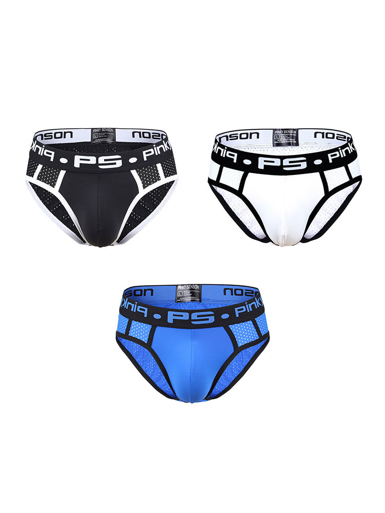 3 Pack Men's Sporty Cut Breathable Mesh Solid Color Seamless Briefs | dmunderwear variant image