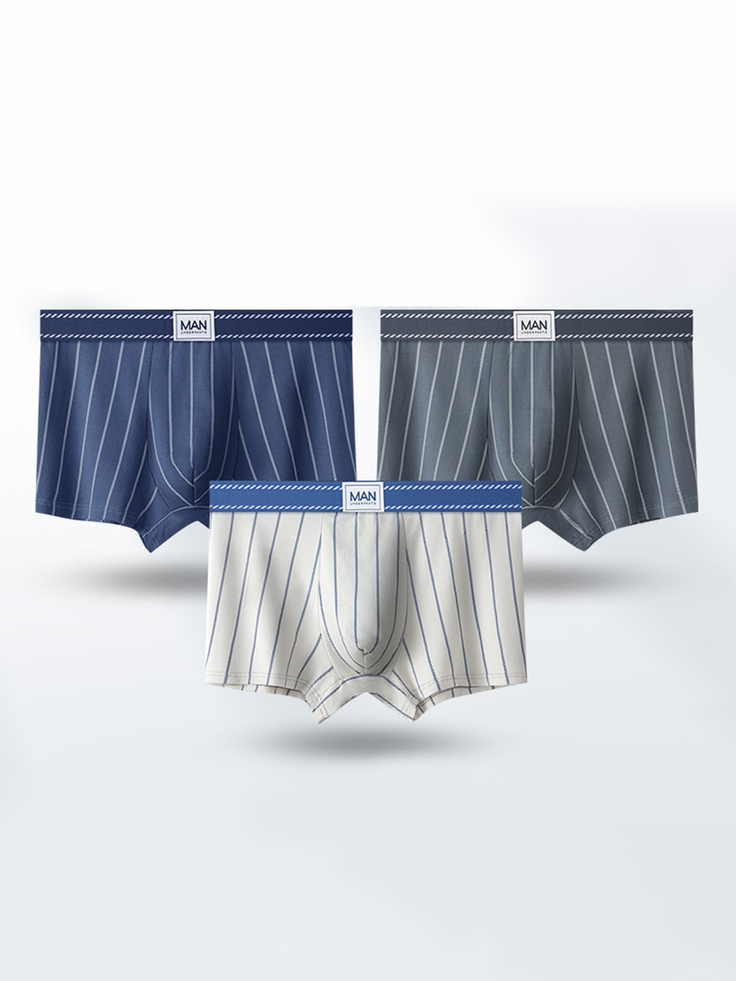3 Pack Men's Striped Cotton Blend Trunks | dmunderwear variant image